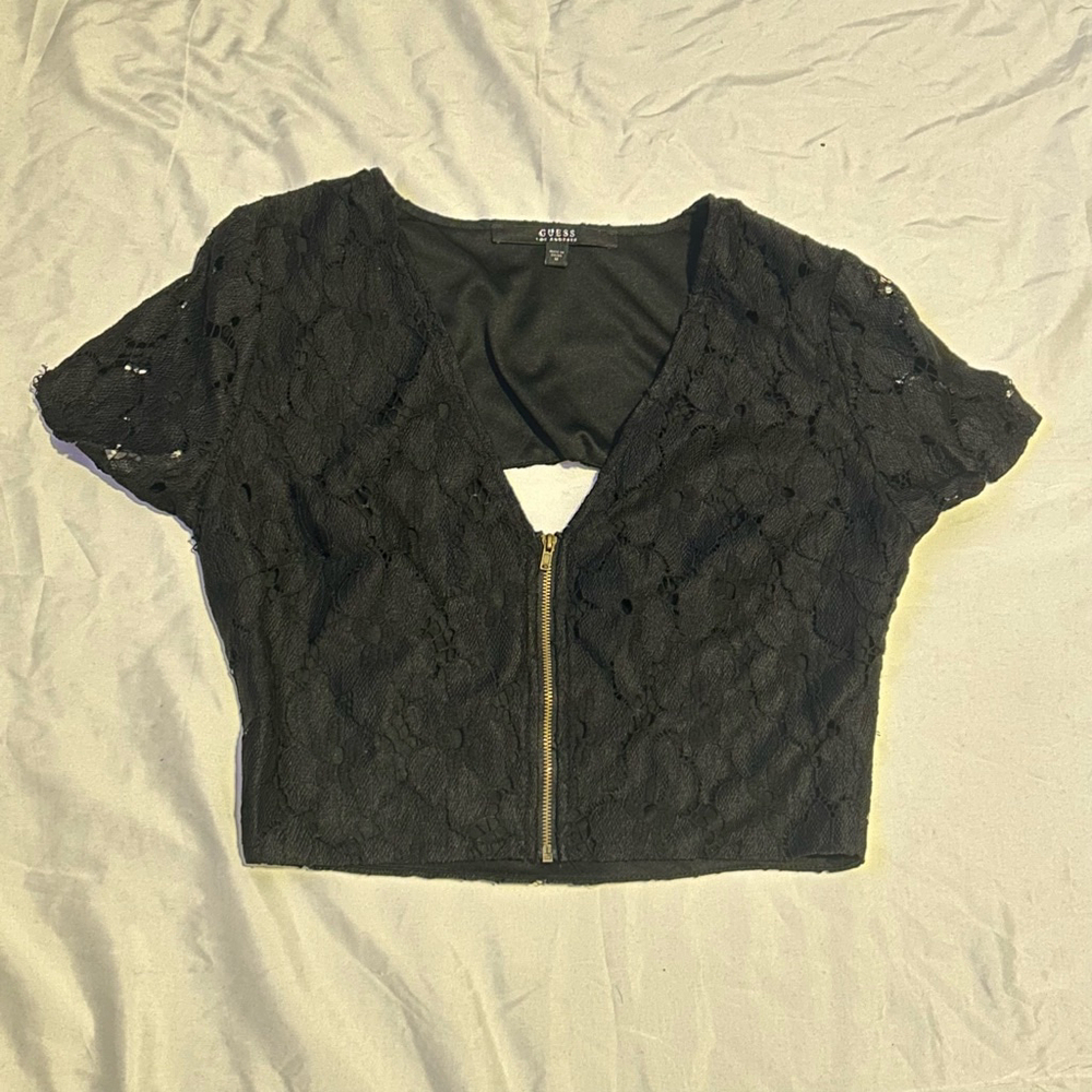 Women's Guess Black Flower Lace Crop Top Size M